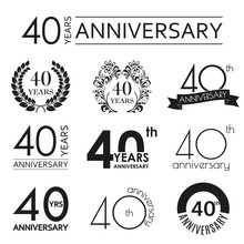 40 Years Anniversary Icon Set. 40th Anniversary Celebration Logo. Design Elements For Birthday, Invitation, Wedding Jubilee. Vector Illustration.