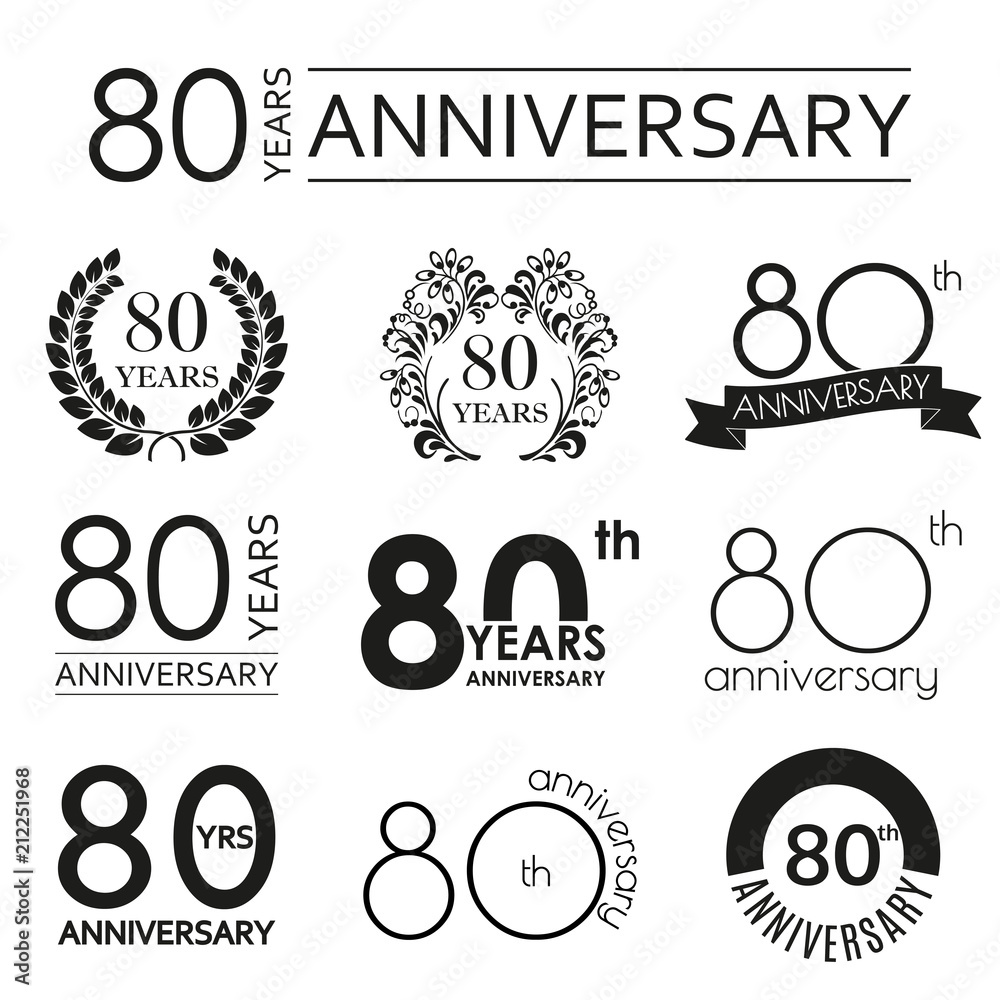 80 years anniversary icon set. 80th anniversary celebration logo ...