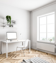 Poster - Simple white home office corner, white screen