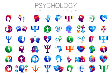 modern head sign set of psychology. profile human. creative style. symbol in vector. design concept.
