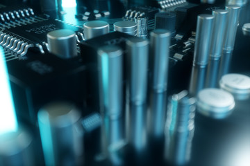 Poster - 3d illustration computer chip, a processor on a printed circuit board. the concept of data transfer 