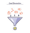 Process of leads production in sales funnel. Online marketing hand drawn illustration. Lead generation vector concept.