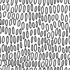 Wall Mural - Abstract seamless black and white pattern of hand drawn doodle ellipse elements. Scandinavian design style. Vector illustration for textile, backgrounds etc