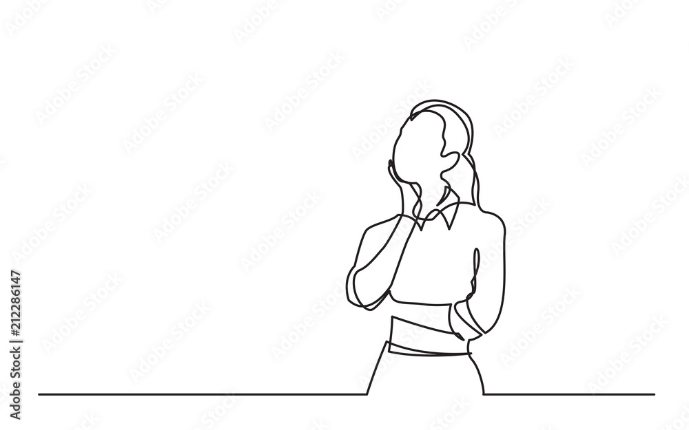 continuous line drawing of standing woman thinking Stock Vector | Adobe ...