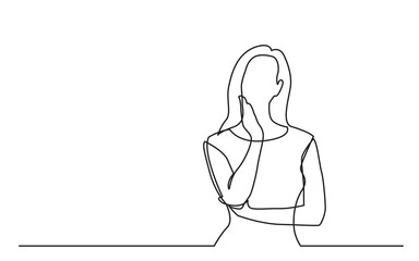 Poster - continuous line drawing of worried woman thinking