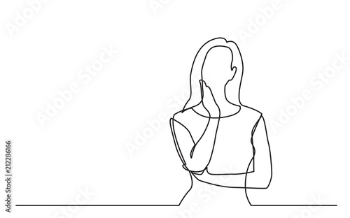 Fotografía continuous line drawing of worried woman thinking