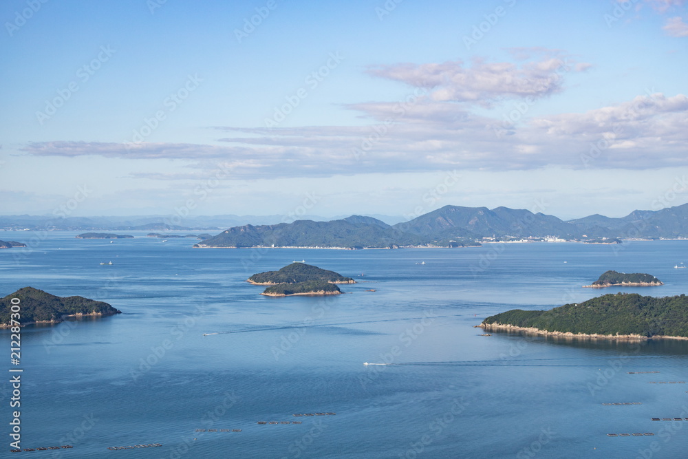 Landscape of islands and ships on the seto inland sea,Takamatsu,Kagawa,sikoku,japan - obrazy, fototapety, plakaty 