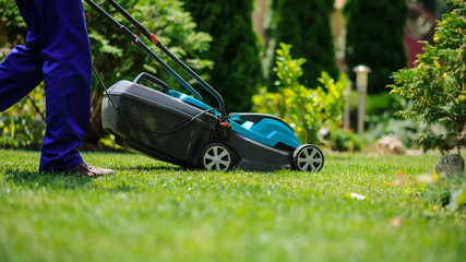 The grass mower in actione