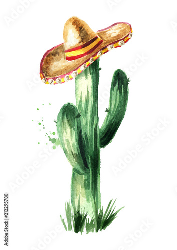 Naklejka - mata magnetyczna na lodówkę Meksykański kaktus w sombrero