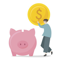 Poster - Illustration of character saving in piggy bank