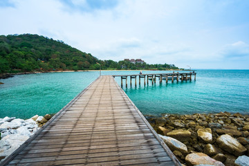 Wall Mural - Wood bridge in to the sea