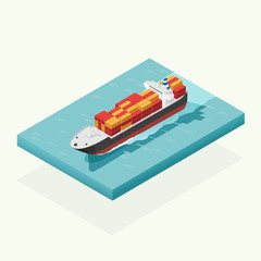 Isometric cargo ship container in the ocean transportation, shipping freight transportation. illustration vector