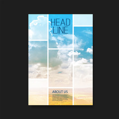Wall Mural -     Modern Style Tiled Flyer or Cover Design for Your Business with Mountains and Sky View Image - Applicable for Reports, Presentations, Placards, Posters, Travel Guides 