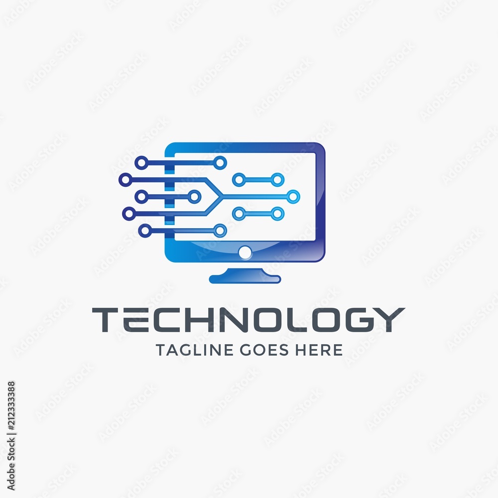 Computer tech logo design Stock Vector | Adobe Stock