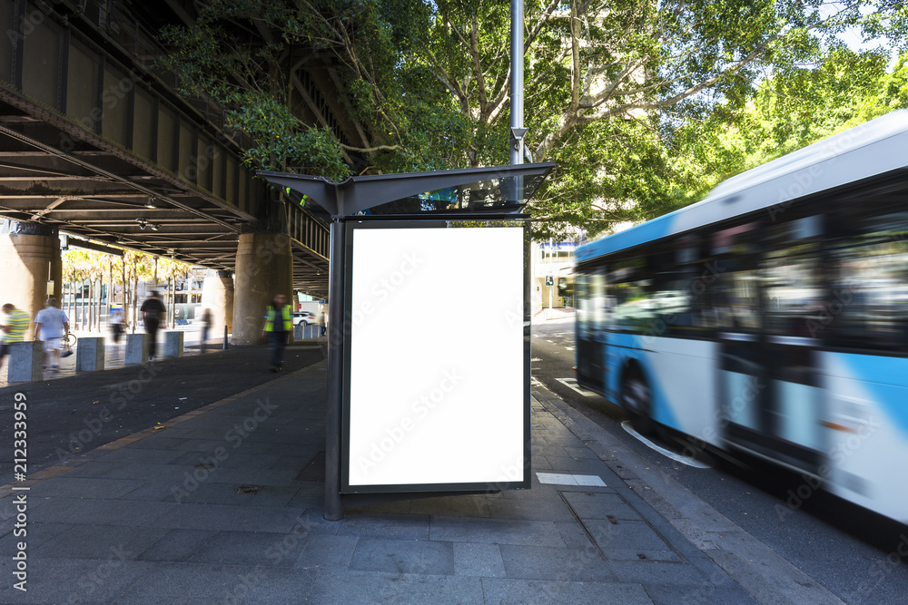 Lightbox advertisement next to the Sydney city bus stop in Australia - obrazy, fototapety, plakaty 