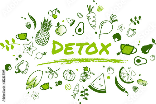 Fotografía detox concept: healthy and well-balanced food items - vector illustration