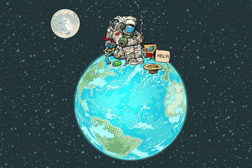 Wall Mural - astronaut asks for help in space