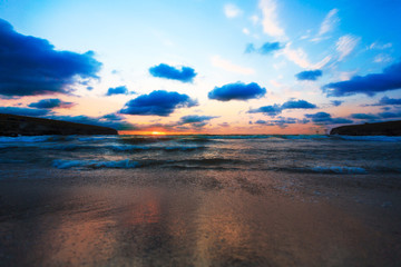 Wall Mural - Sea beach and on sunset sky