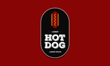 Hot Dog Vector Illustration In Badge Flat Style Design