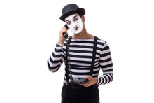 Mime With Telephone Isolated On White Background