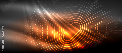 Fotografía Neon glowing wave, magic energy and light motion background
