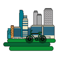 Canvas Print - green city buildings with bicycle vector illustration design