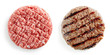 raw and grilled burger meat