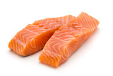 Fototapeta  - Fresh salmon fillet with basil on the white background.