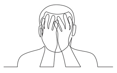 Poster - continuous line drawing of man suffering from depression