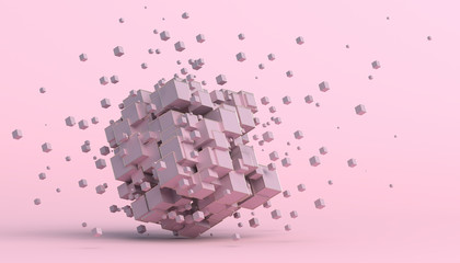 Poster - Abstract 3d rendering of geometric shapes. Composition with cubes. Modern background design for poster, cover, branding, banner, placard.