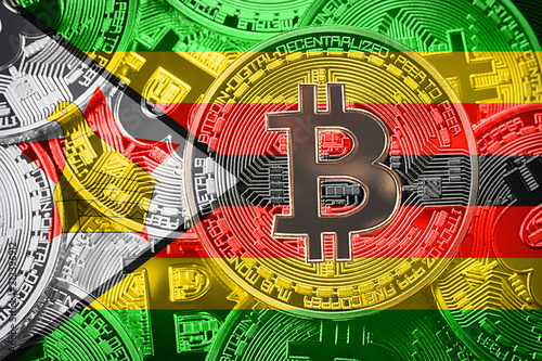 Stack Of Bitcoin Zimbabwe Flag Bitcoin Cryptocurrencies Concept - 