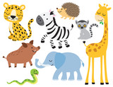 Fototapeta Fototapety na ścianę do pokoju dziecięcego - Vector illustration of cute wild animals including leopard, zebra, giraffe, elephant, boar, hedgehog, snake, elephant and lemur.