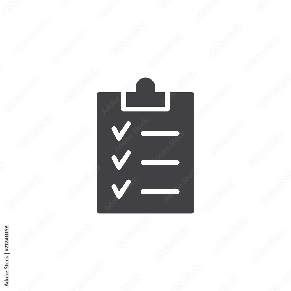 Clipboard Checklist vector icon. filled flat sign for mobile concept ...