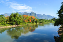 Song River In Vang Vieng, Laos
