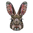 Low poly and wireframe rabbit face on white background, symmetrical vector illustration EPS 10 isolated.  Polygonal style trendy modern logo design. Suitable for printing on a t-shirt or sweatshirt.
