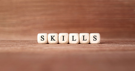 Aufkleber - Word SKILLS made with wood building blocks