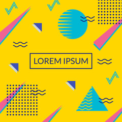 Wall Mural - memphis style cover, banner, card, poster template with geometric patterns and shapes. abstract fash