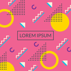 Wall Mural - memphis style cover, banner, card, poster template with geometric patterns and shapes. abstract fash