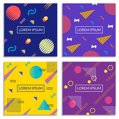 Wall Mural - memphis style cover set. banner, card, poster template with geometric patterns and shapes. abstract 