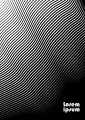 Wall Mural - Vertical abstract background with striped halftone pattern in black and white colors. A wavy texture of gradient line ornament. Design template of flyer, banner, cover, poster in A4 size. Vector 