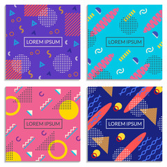 Wall Mural - memphis style cover set. banner, card, poster template with geometric patterns and shapes. abstract 