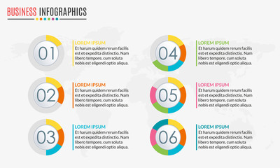 Poster - menu template with circular diagram set or pie chart. 6 steps, options, stages or levels. layout wor