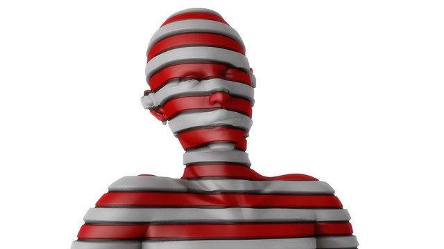 3D render. Human figure cut into slices