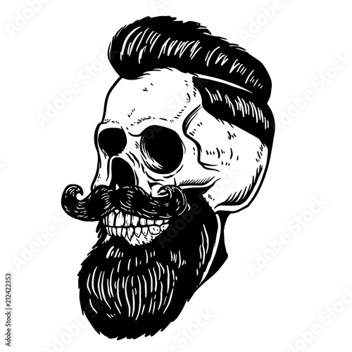 Fotografie, Obraz Hand drawn illustration of bearded skull isolated on white background