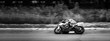 motorcycle racer on highway and ring races. black and white