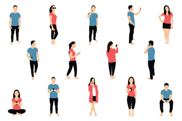 crowd of people with smartphones. men and women are using smartphones, texting, talking and taking s