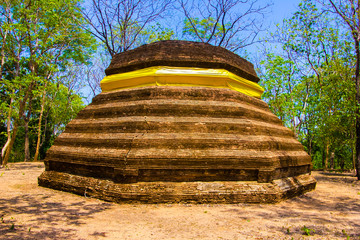 Ancient Thai Buddhist chedi of Wat Umong temple in Chiang Mai in Thailand