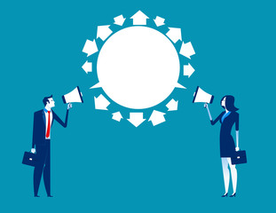 Wall Mural - Business person and partner exchange ideas. Concept business meeting vector illustration, Megaphone, Exchange.