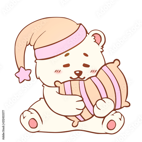 Sleeping Bear With Pillow Sweet Dreams Cute Kawaii Little Teddy