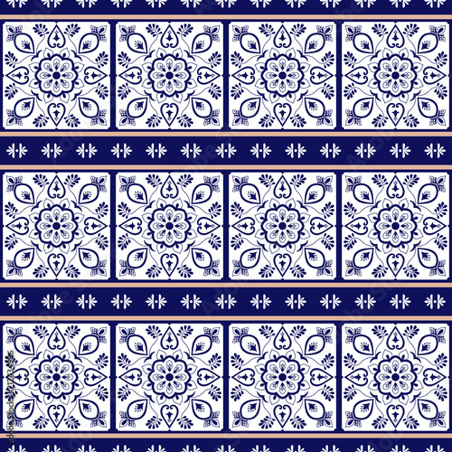 Delft Dutch Tile Pattern Vector With Border Blue And White